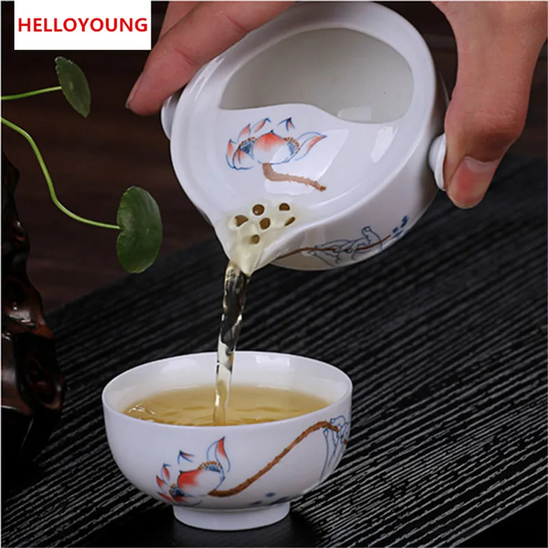

CJ225 Tea set Include 1 Pot 1 Cup, High quality elegant gaiwan,Beautiful and easy kettle teapot Chinese porcelana tea set