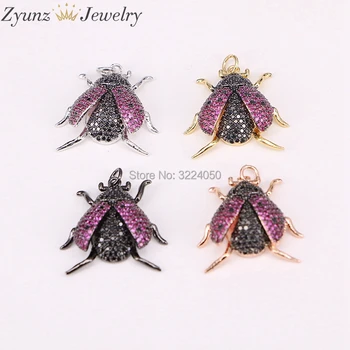 

5PCS Fashion Insect Ladybug Pendant, CZ zircon Micro pave crystal Charm Jewelry for woman
