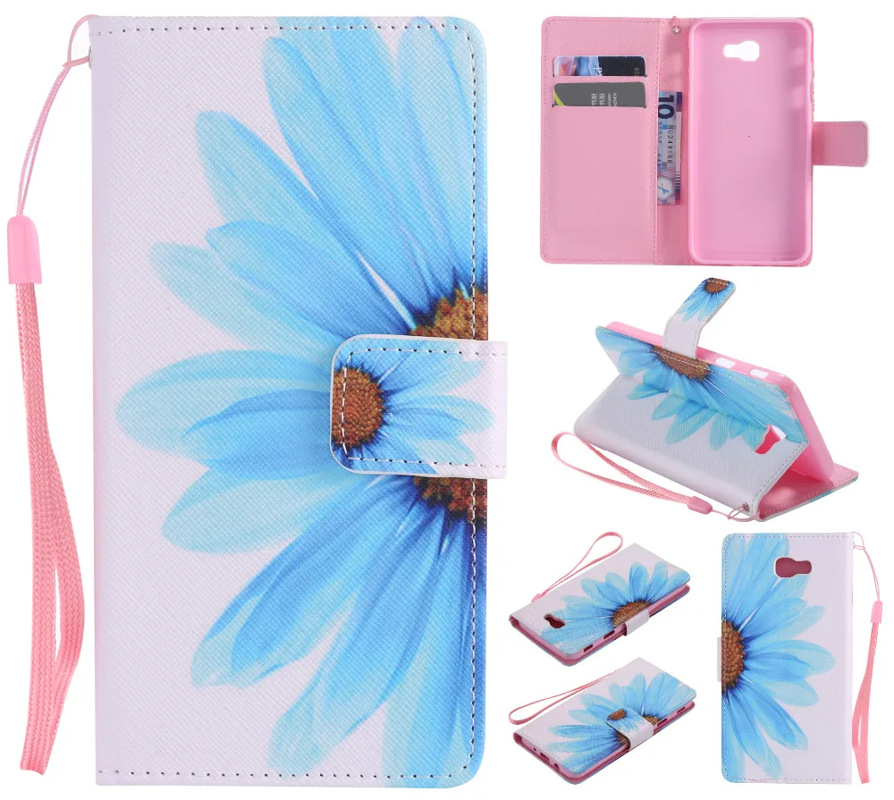 Blue Flower Petals Design Wallet Flip Stand Holder Pouch Case For Samsung Galaxy J5 Prime On5 2016 Leather Cover Coque Fundas |