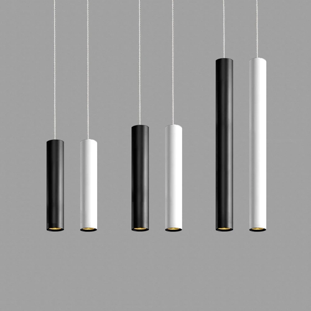 Led Hanging Lamp Long Tube lamp Kitchen Island Dining Room Shop Bar Decoration Cylinder Pipe Black Pendant Light Kitchen Lamp