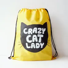 U-PICK New Original Portable Women Backpack 100% Polyester Light Yellow Cat Travel Drawstring Backpack for Book Clothes