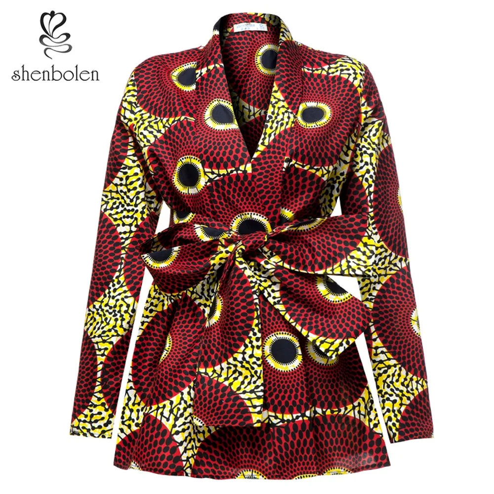 Shenbolen Для женщин традиционный Африканский батик печати рубашка с длинными рукавами Дашики Повседневная хлопковая футболка