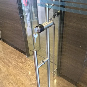 

SUS304 Stainless steel glass door handle with lock, SLIDING office DOOR glass partition door handle lock free shipping