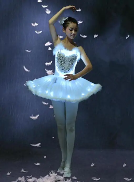 Women LED kid tutu ballet leotard dance skirt tulle dress swan lake professional Platter hard