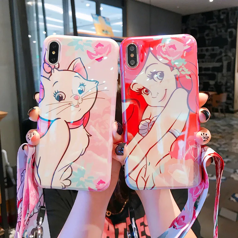 

cute cartoon Hanging neck rope cat and princess funny Phone Case for iphone 6 6s 6plus 7 8 plus X XR XS MAX fashion blu-ray case