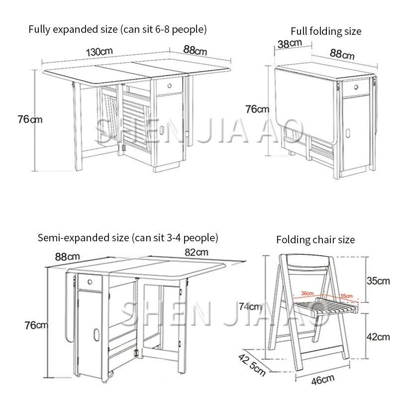 Многофункциональный складной обеденный стол, небольшой складной обеденный стол и стул, сочетание твердой древесины, выдвижной обеденный стол, 1 шт