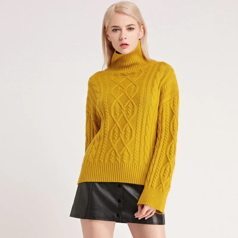 Women's winter cashmere sweater high collar loose thick warm sweater twist braided solid color soft casual top-Free shipping