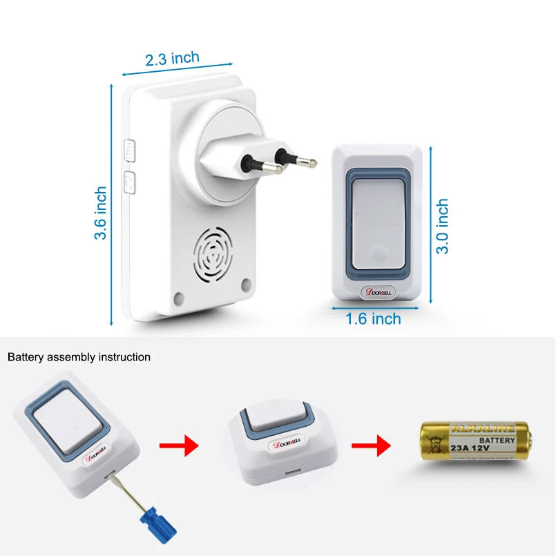 Saful Waterproof Wireless Doorbell Led Light doorbells EU US AU UK plug with push and touch button and Receiver door bell (9)