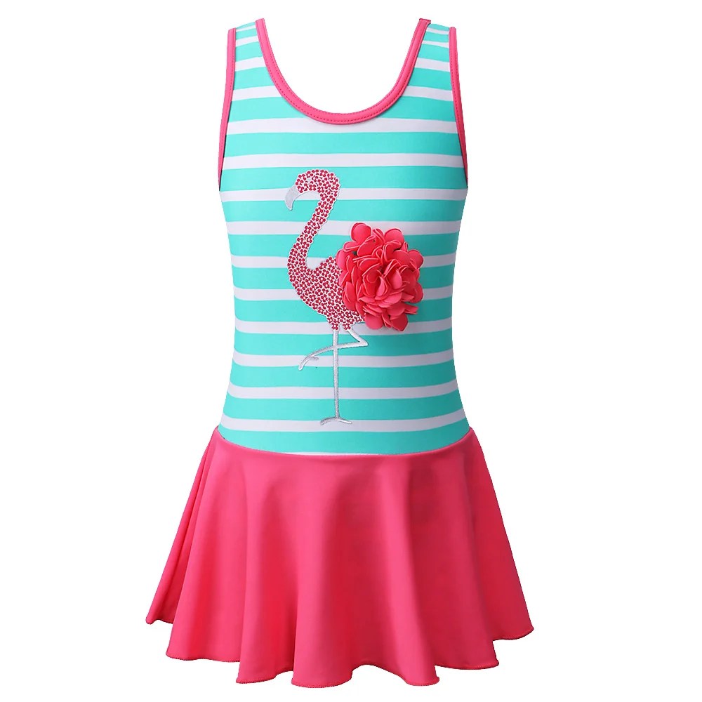 

BAOHULU Floral Flamingos Swimwear One Piece Striped Swimsuit for Girls Children Swimming Suit Kids Girl Beach Dress Bathing Suit