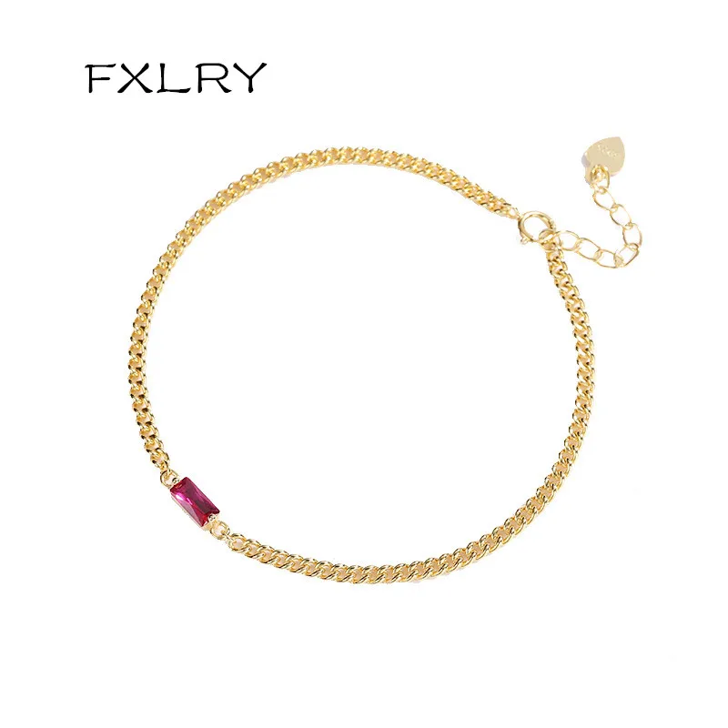 

FXLRY New Design S925 sterling silver Simple Micro-inlay pink zircon bracelets for Women and girl Fashion Jewelry