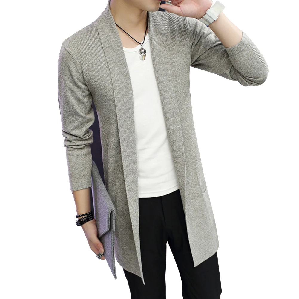 

Md-Long Long Sleeve Knitted Cardigan Men's Solid Color Coat Slim Fit Outwear