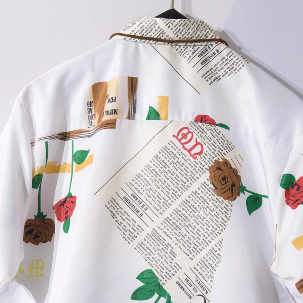New Trend Summer Men s Loose Five Point Sleeve Shirt Fashion Personality Rose Printing Half Sleeve 5