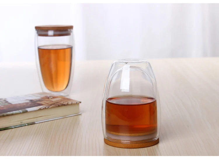 Стеклянная чайная чашка с двойными стенками, кофейные кружки, прозрачное изоляционное стекло es, чашки с бамбуковой крышкой, креативные Vaso Caneca, пивное вино, Verre