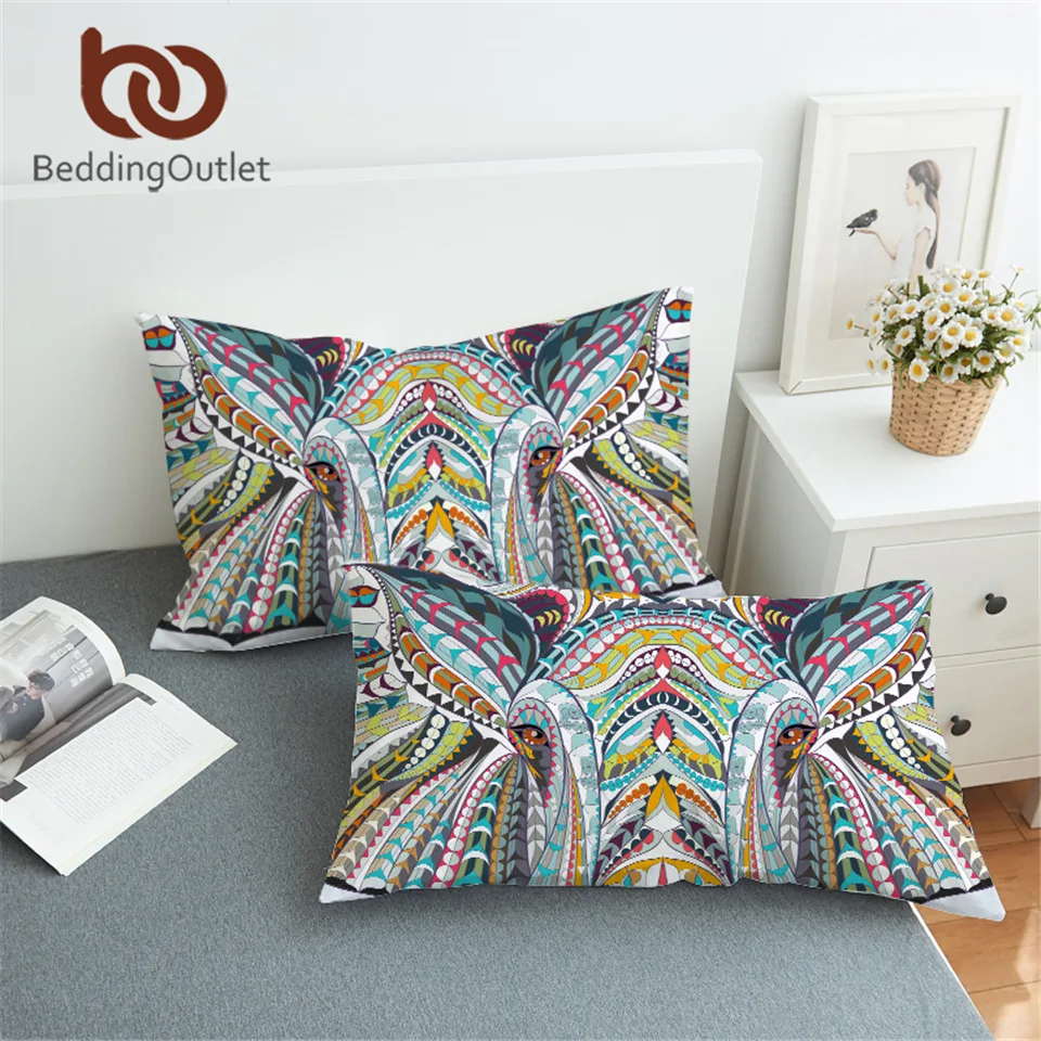 BeddingOutlet Indian Elephant Pillow Case Colorful Geometric Pillowcase Print Ethnic Bohemian
