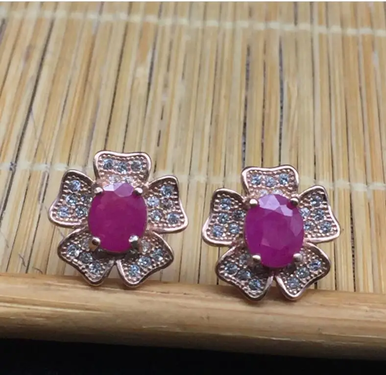 Real ruby stud earring Free shipping Natural real ruby 925 sterling