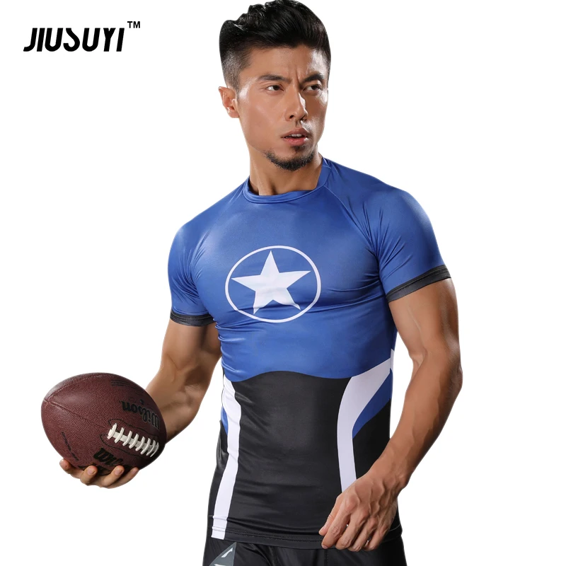 Big star Blue Compression Slim T Shirts T shirts Short Sleeves Cosplay