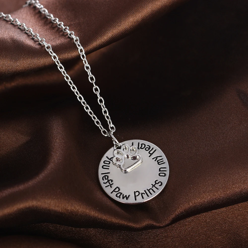 Ожерелье цепочка с надписью You Left Paw Print On My Heart|paw print|chain necklacenecklace silver |