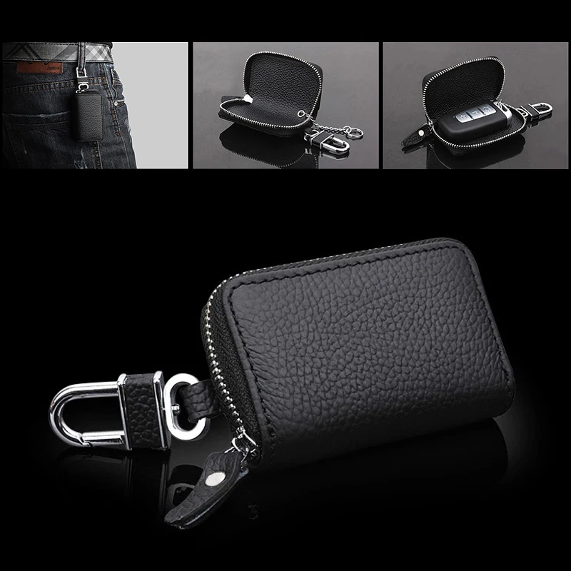 JX-LCLYL Universal Car PU Leather Smart Remote Key Chain Holder Fob Bag Case Cover