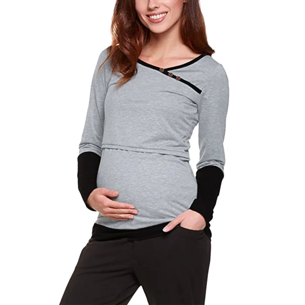 

Women's Nursing Long Sleeves Solid Tops Breastfeeding brand T-Shirt clothes for pregnant women zwangerschaps kleding hamile