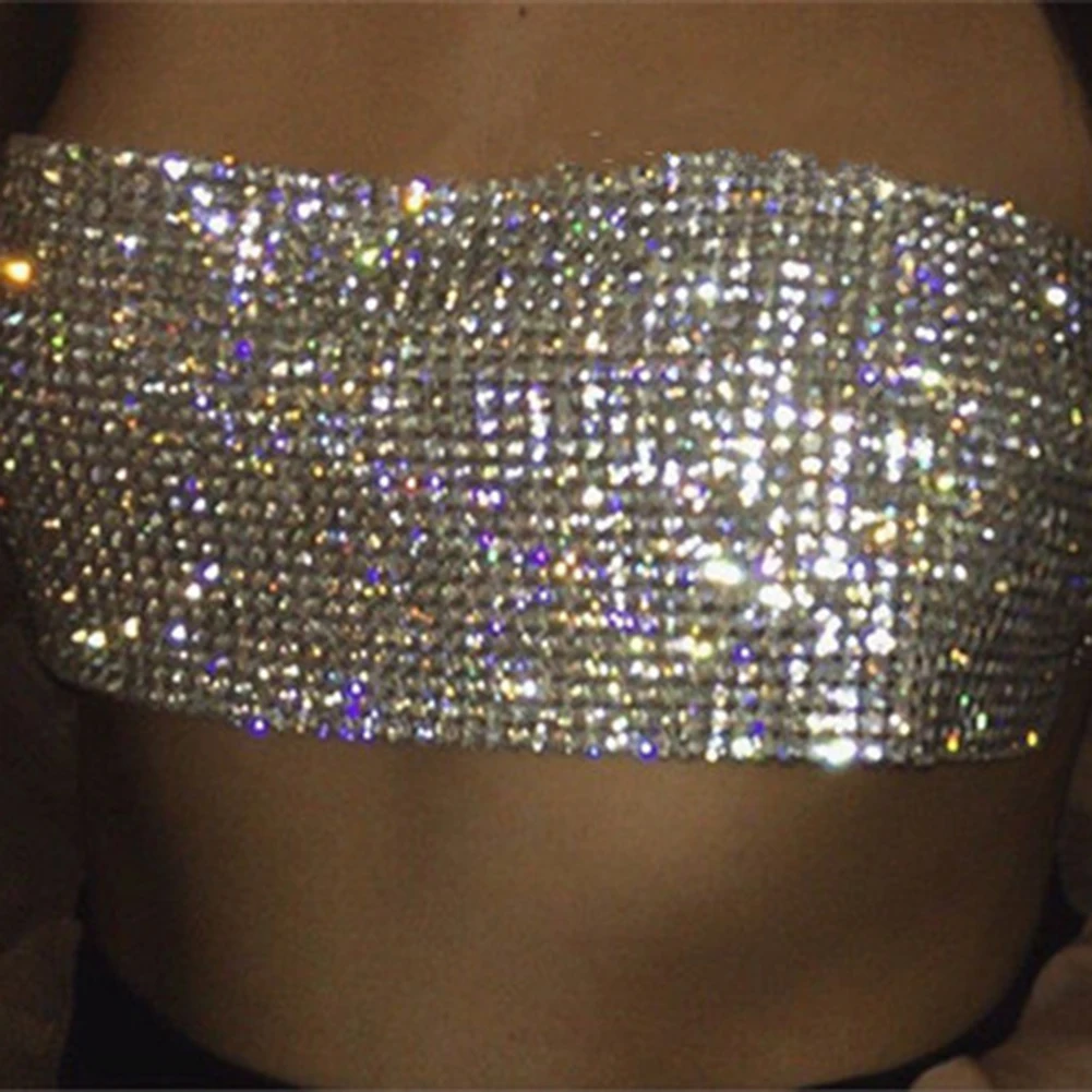 Sexy Summer Crop Top Women Sequined Tops Crystal Diamonds Boob Tube Tops Party Club Accessories Metal Strapless Rhinestone Bra Sexy Summer Crop Top Women Sequined Tops Crystal Diamonds Boob Tube Tops Party Club Accessories Metal Strapless Rhinestone Bra