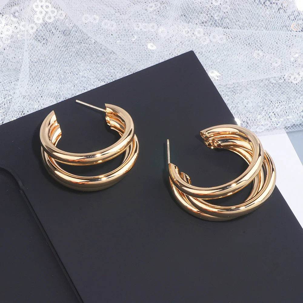 Модные элегантные металлические открытый обруч серьги для женщин новые золотые геометрические круглые серьги Модные ювелирные изделия вечерние подарок WX254