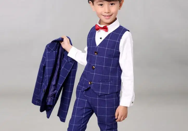 Fashion Boy Suit for Weddings Prom Party 5T-13Y Children Slim Fit Suit Sets Boys Tuxedo Formal Vest Pants Classic Costume blue