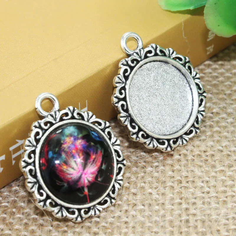 

10pcs/lot 18mm Inner Size Zinc alloy Silver Simple Necklace Pendant Cameo Cabochon Base Base Tray Bezel Blank F-020206