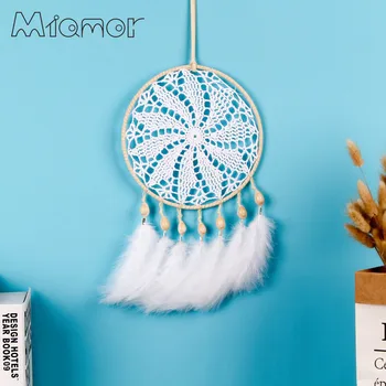 

MIAMOR Big Dreamcatcher Handmade Crochet Dream Catcher Net With White Feathers Wedding & Car & Home Decor Pendant AMOR042
