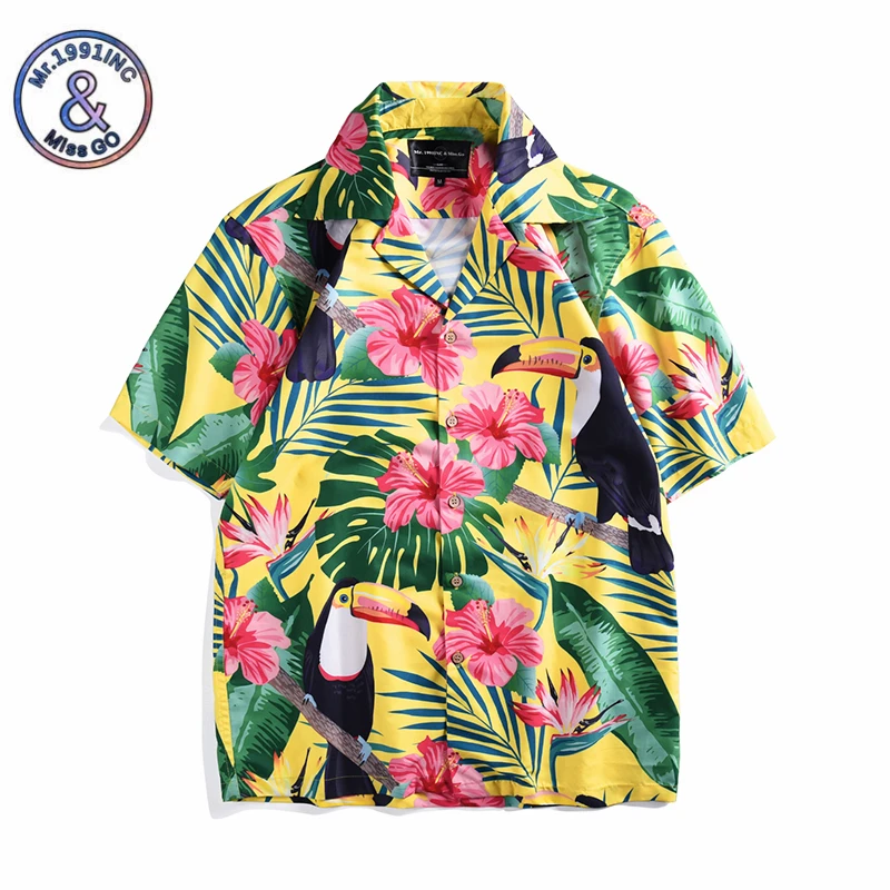 

Mens Hawaiian Shirt Male Casual camisa masculina Toucan Printed Tropical style Beach Shirts Short Sleeve Couple chemise homme