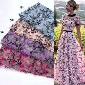 

Latest French Laces Fabric 2018 High Quality Fushia Pink 3d Embroidered Flower Lace Fabric 5yds Soft French Wedding Lace Fabrics