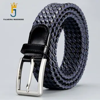 

FAJARINA Fashion Woven Blue Belt Canvas Genuine Leather Belts for Men Unisex Leisure Male Ladies Personality Accessories LUFJ369