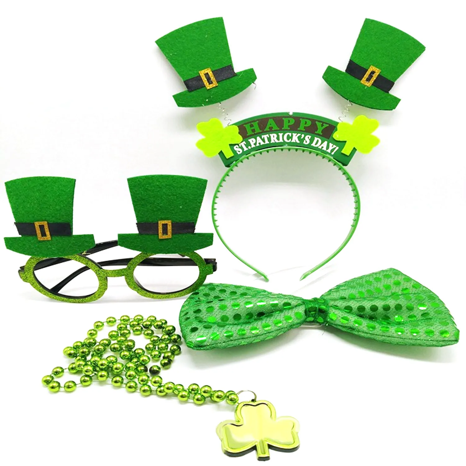 4 шт День Святого Патрика Lucky Charm костюм аксессуары набор обруч для волос Цепочки и ожерелья очки блесток лук для ирландских весело вечерние