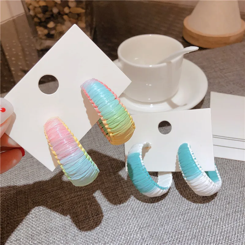 

New Fashion Color Semicircle Big Earring Bohemian Weaving Geometric Drop Earring Trendy Dangle Earring Jewelry for Women Gift