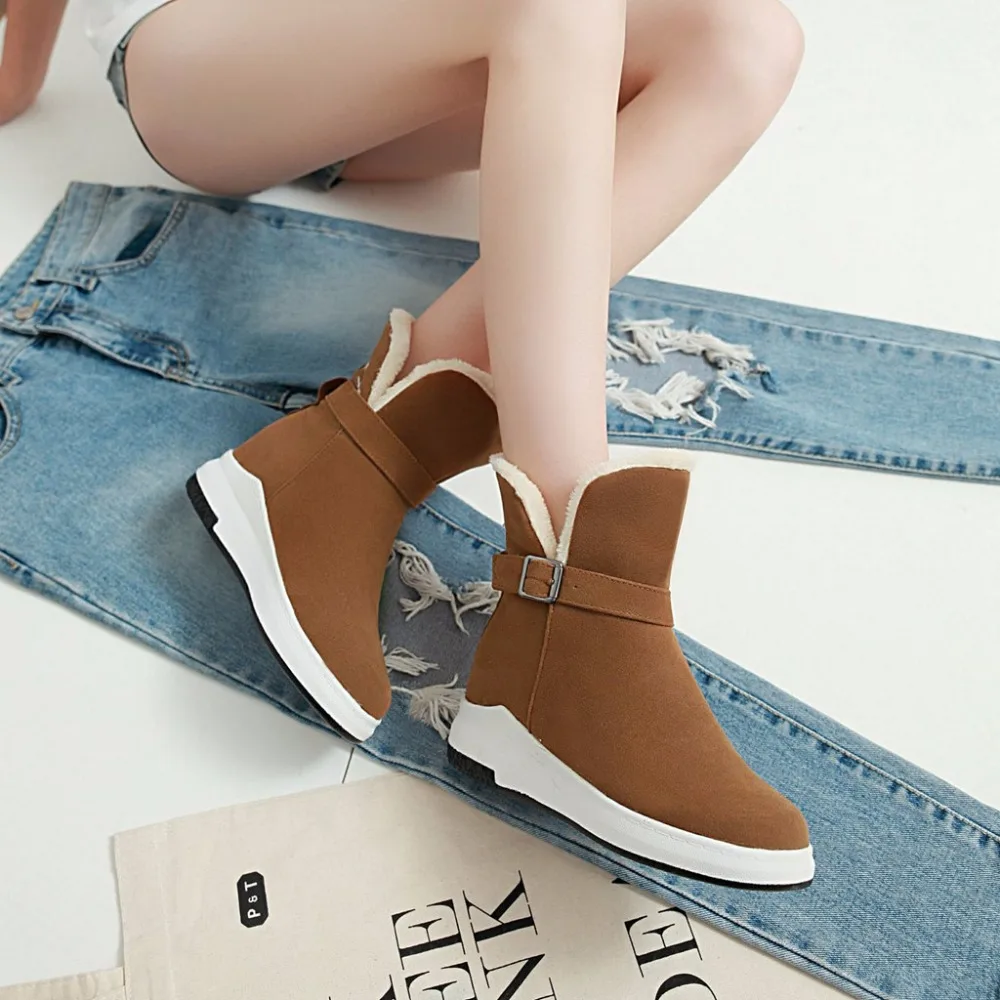 Женские полусапожки Зимние Теплая обувь на плоской подошве Botas Mujer сапоги с