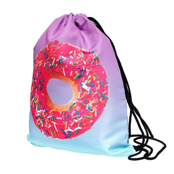 

18PCS / LOT Doughnut Printing Drawstring Bags Women Travel Backpack Portable Polyester Softback Multifunctional Reusable Pouch