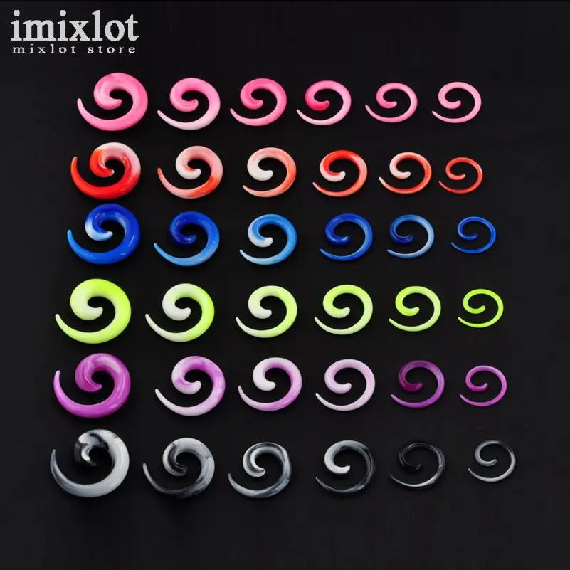 Imixlot 12pcs/set Body Jewelry Acrylic Spiral Taper Tunnel Ear