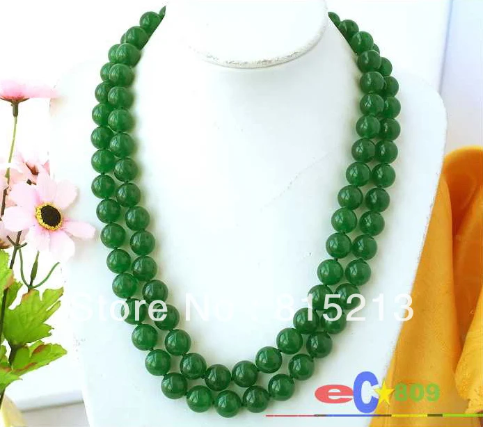 

ddh0033 2ROW 24" 14MM ROUND FREEN NATUREL JADE BEAD NECKLACE
