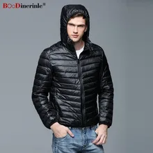 Зимнее пальто BOoDinerinle размера плюс, мужской пуховик, Мужской Ультра легкий пуховик, Мужская Базовая Повседневная теплая ультратонкая куртка с капюшоном