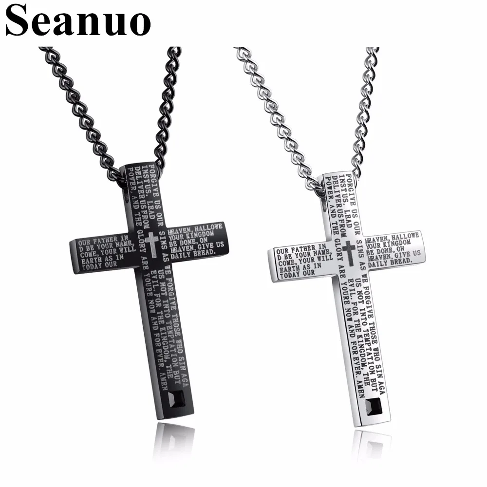 

Seanuo Stainless Steel Bible Verses Men Snake Chain Pendant Necklace Jewelry Fashion 316L Jesus Cross Blue Male Choker Necklaces
