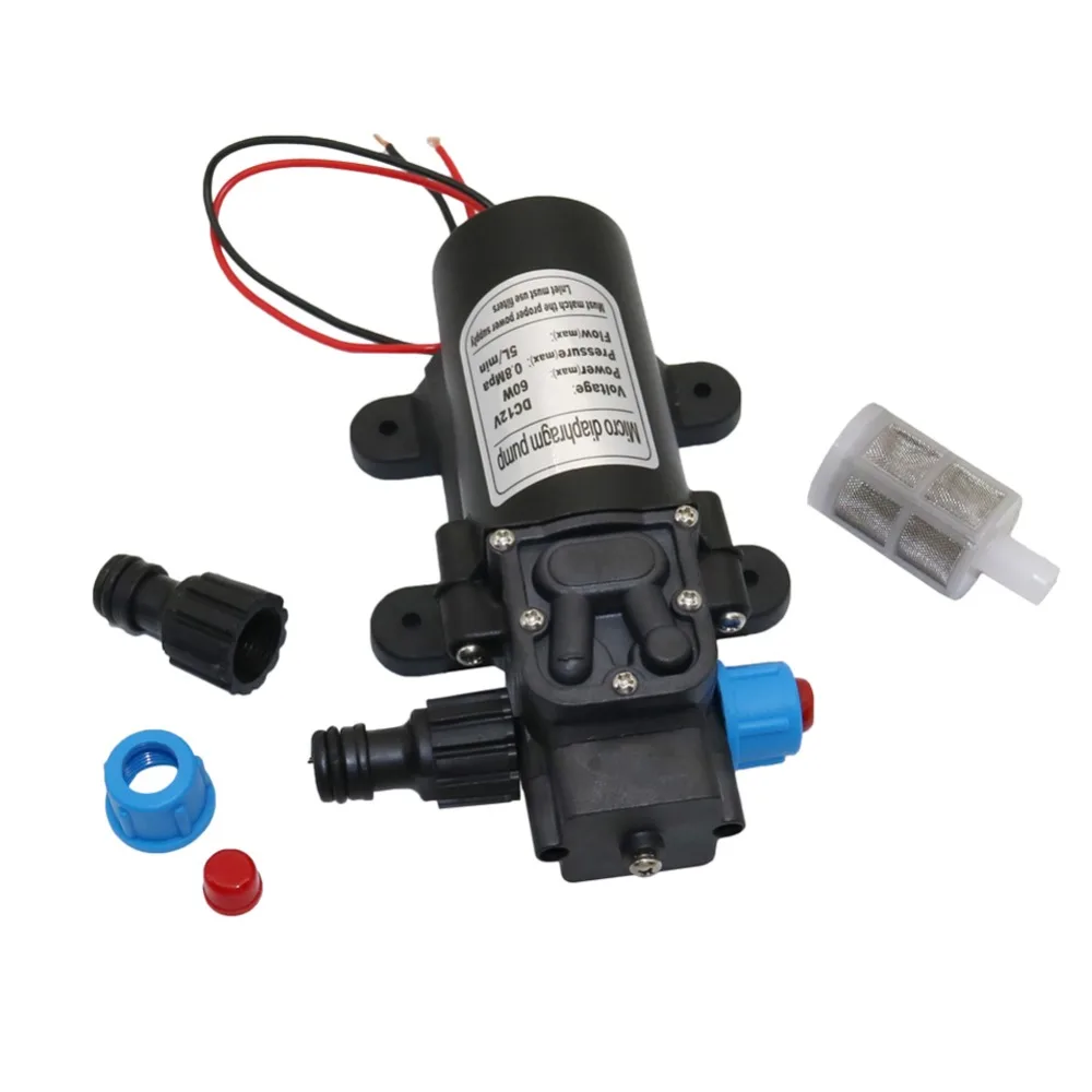 DC12V 60W 5L/min Electric Water Pump 18mm 1/2" Thread Self-Priming Booster Pump Garden Irrigation Car Washing Diaphragm Pump