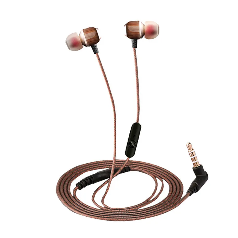 

Wooden HIFI in-ear Earphone Subwoofer Sound Quality Wired Cable with Microphone for Smartphone