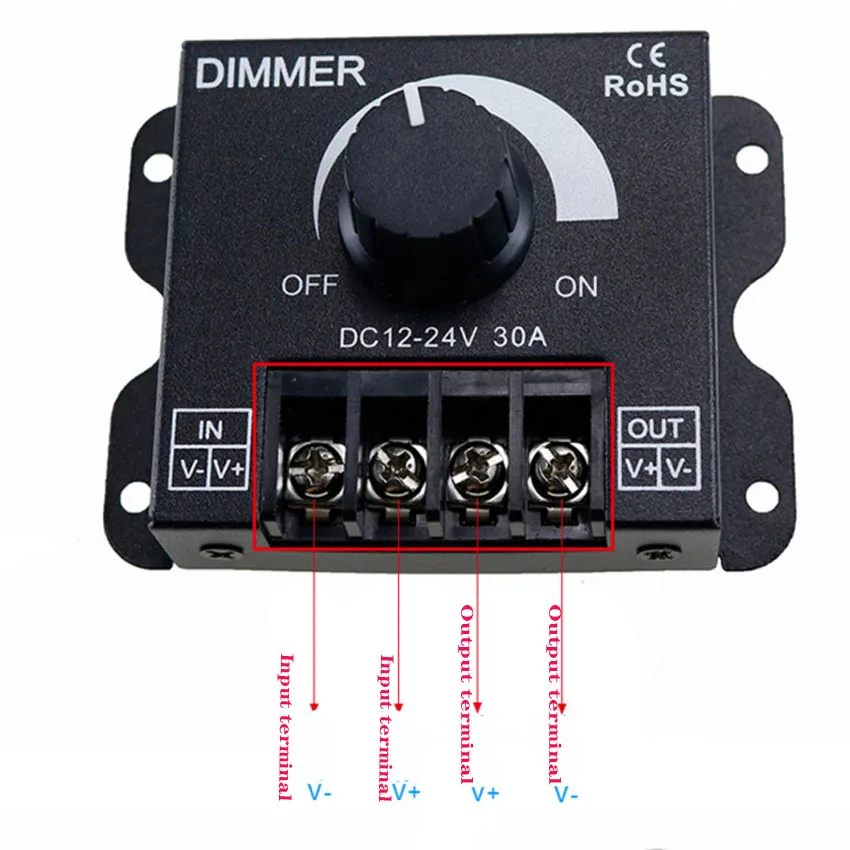 DC12V-24V светодиодный диммер 30A 360 Вт 5050 3528 регулятор яркости лампы полосы света драйвер одноцветный светодиодный разъем контроллера