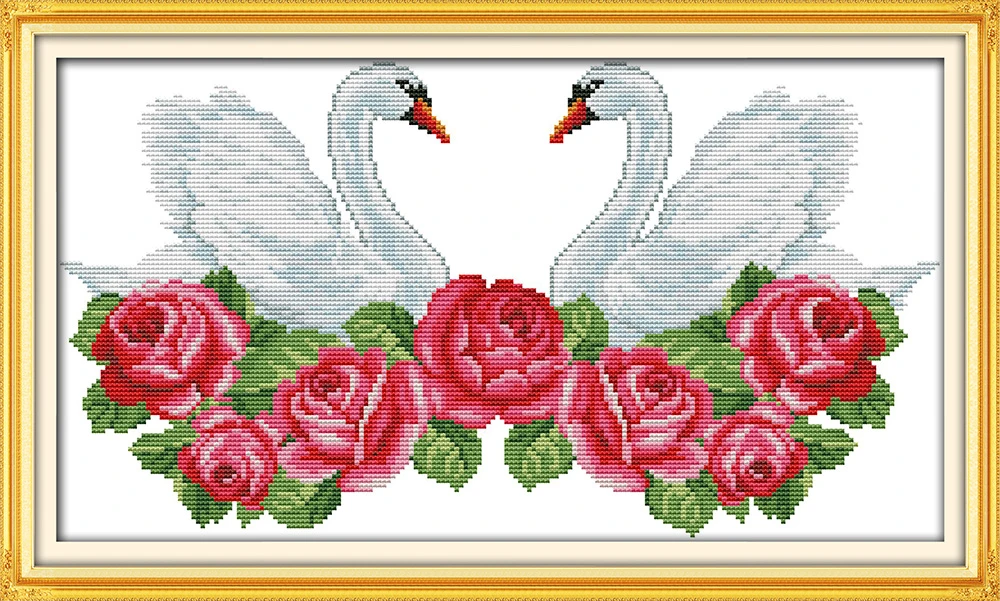 Kits De Points De Croix De Cygne Assortis En Forme De Cœur Pour Amoureux De Rose Dessin Anime Nombre Aida 14ct 11ct Imprime Broderie Bricolage Couture Faite A La Main Aliexpress