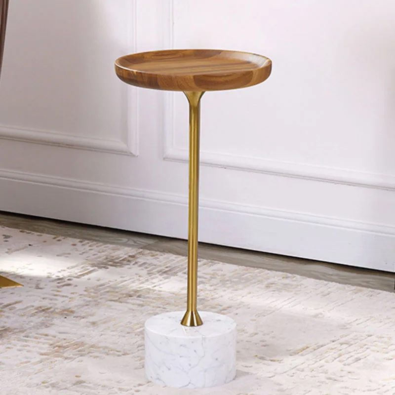 ديلوكس البلوط صينية خشب نهاية الجدول أثاث غرفة المعيشة الرخام قاعدة جولة طاولة جانبية طاولة قهوة صغيرة