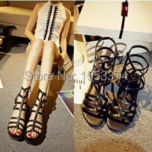 Hot New Arrival Flat Heel Sandals Cow Leather Open Toe Hollow Out Female Summer Ankle Boots Roman Gladiator S-93 | Обувь