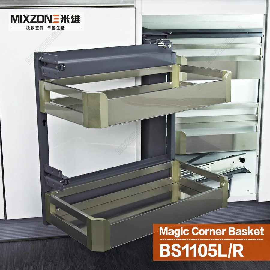 Eco Friendly Stainless Steel Kitchen Cabinet Magic Corner Sliding Eco Friendly Stainless Steel Kitchen Cabinet Magic Corner Sliding Basket Pantry Dish Storage Pull Out Drawer Mixzone Bs1105l In Baskets From Home