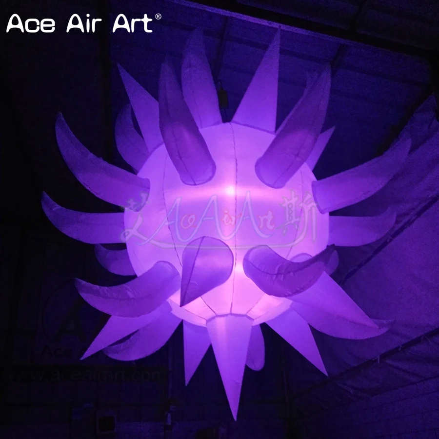 2 pcs inflatable led lighting star with curved cone sphere ball spikes model inflatable ball with t