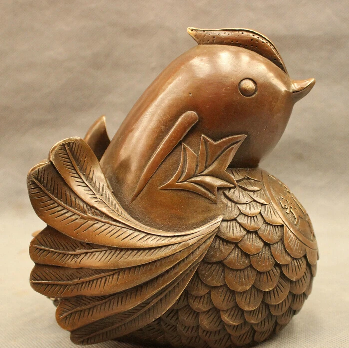 

Folk Chinese Bronze Copper Wealth Bird Aix Galericulata Mandarin Duck Statue