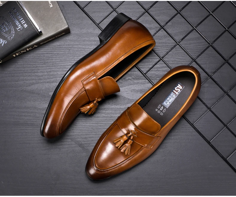 Men's Leather Casual Shoes Oxfords Wedding Shoe Moccasins Men Driving Shoes' Slip-On Genuine Leather Shoes Men Big Size Loafers (2)