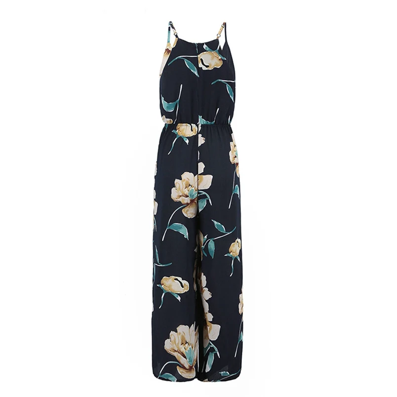Womens Summer Jumpsuit Lady Boho Strappy Floral Sleeveless Sling Long Trouser Playsuits Jumpsuit Rompers Holiday Clubwear #J25 (7)